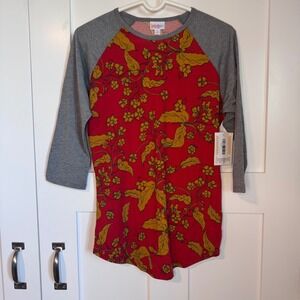 NWT LuLaRoe Randy Women's Size Small Floral Print Raglan Top w/ Gray Sleeves New